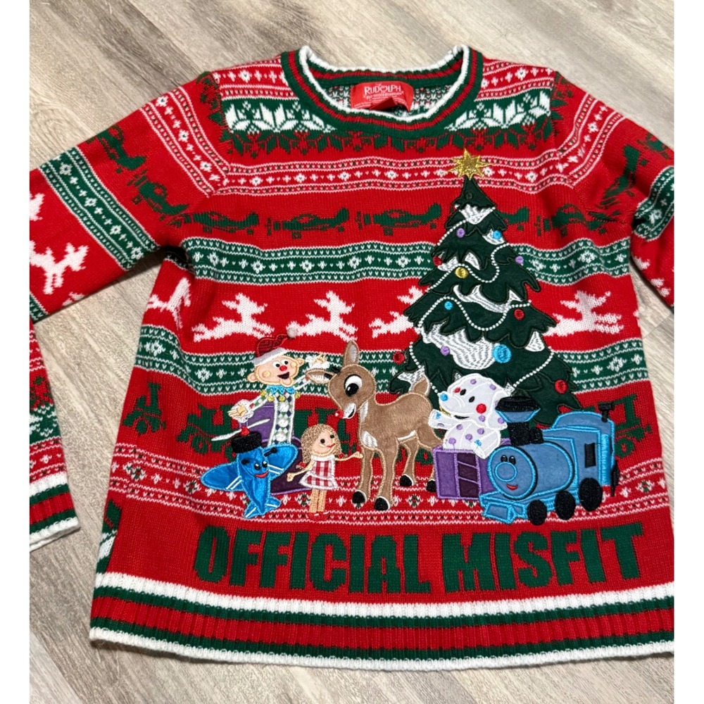 Rudolph Red-Nosed Reindeer Official Misfit Toys Holiday Sweater Kids Large 14/16